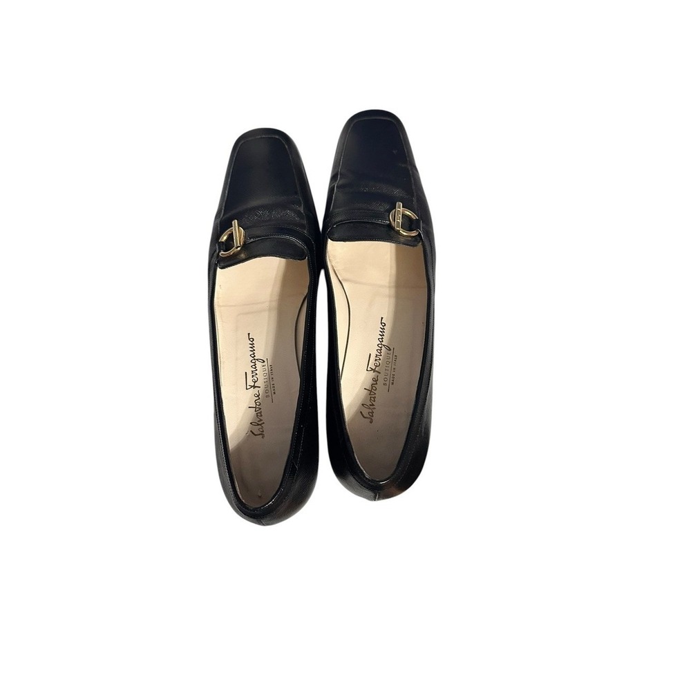 Vintage Salvatore Ferragamo black leather gancini loafer pumps size 9 AAAA Italy